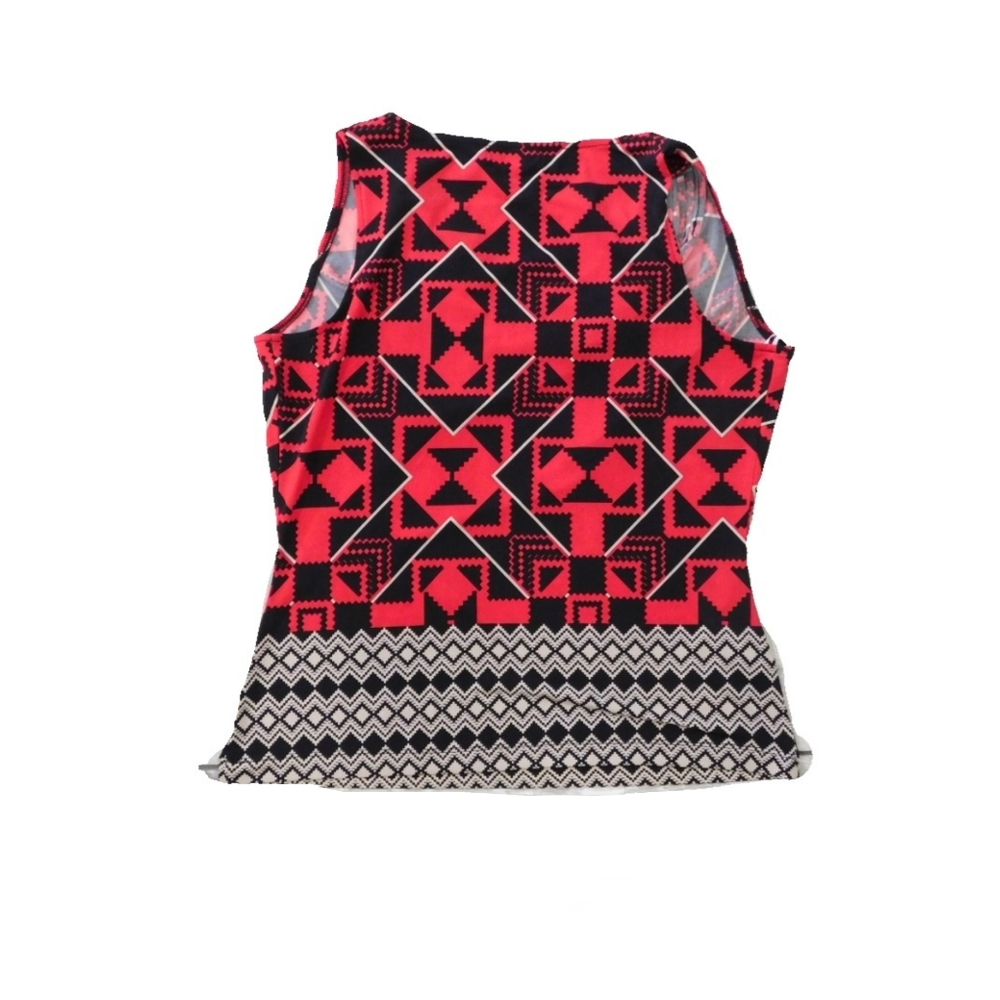 CALVIN KLEIN WMN M RED & BLK PATTERN SLVLESS TOP - Picture 3 of 3